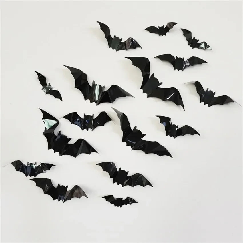 16pcs Halloween 3D black bat