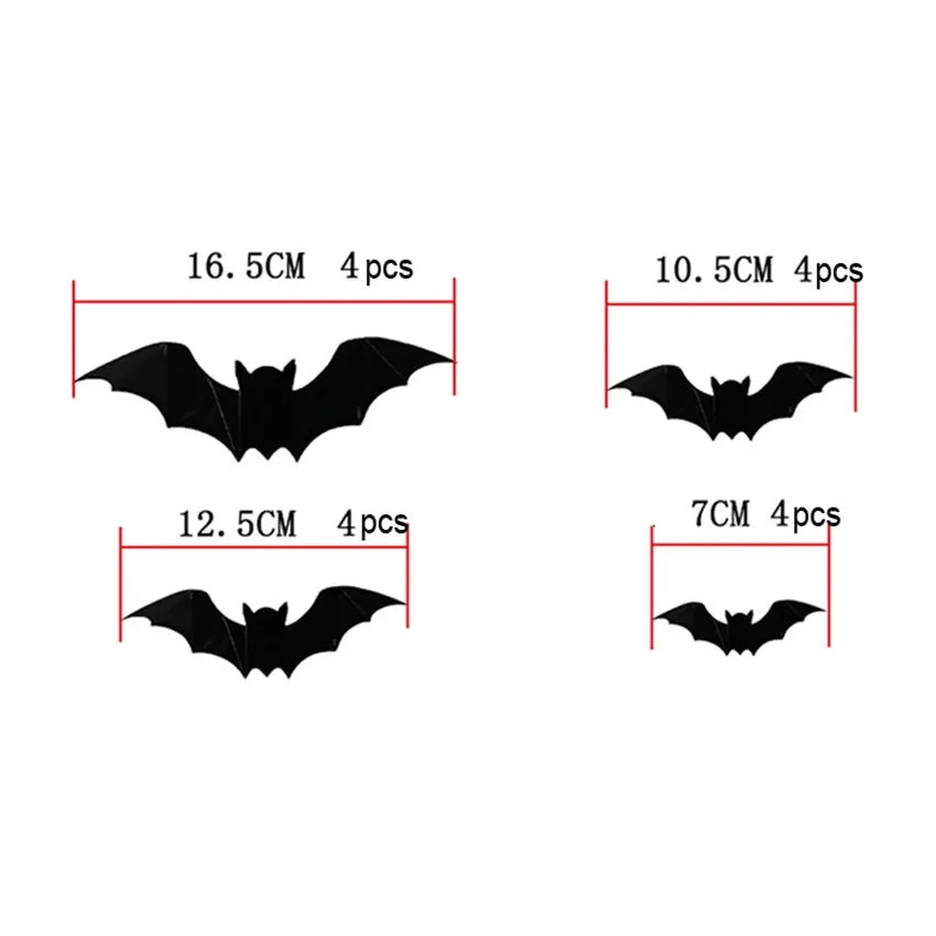 16pcs Halloween 3D black bat