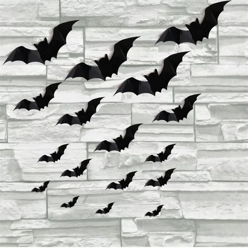 16pcs Halloween 3D black bat